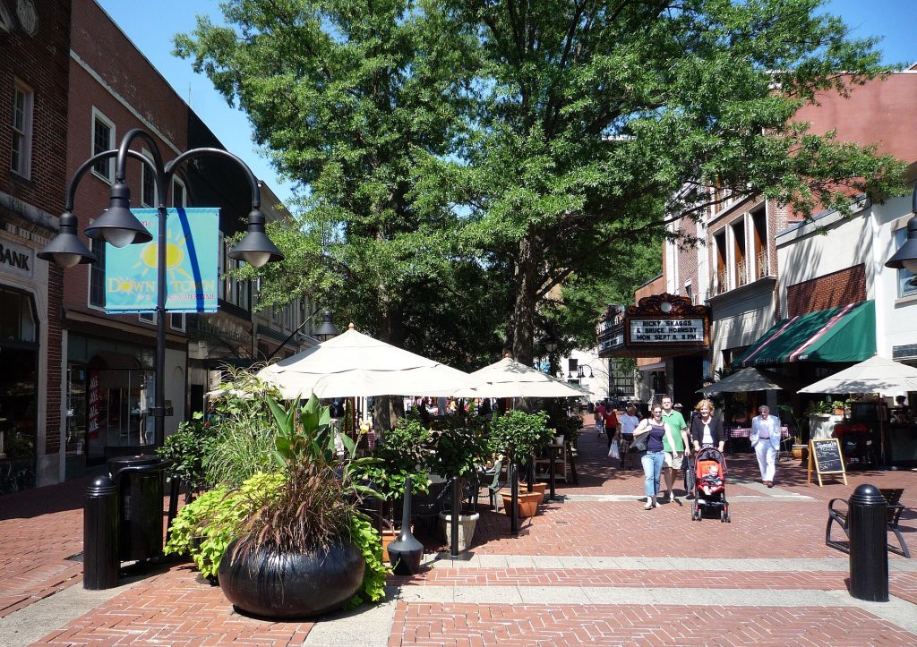 A view of the downtown mall of Charlottesville, Virginia